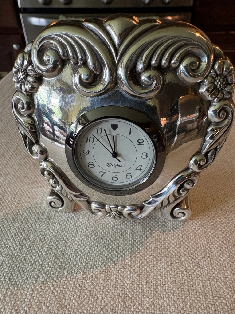 Brighton Silver Heart Decorative Clock with Filigree Accents - Picture 2 of 4